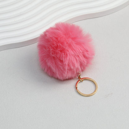 Pom Pom Keychain Plush Violet Faux Fur Ball Gold Ring 8cm