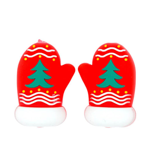 Silicone 3D Focal Beads Christmas Tree Gloves Red Mitten Design