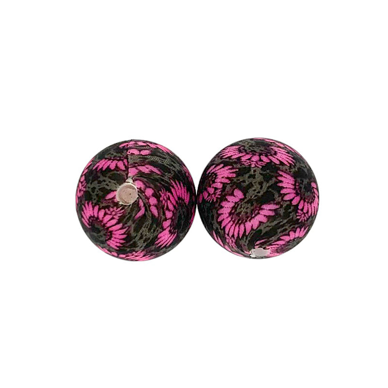15mm Printed Silicone Beads Daisy Polka Dot Patterns 50pcs 2