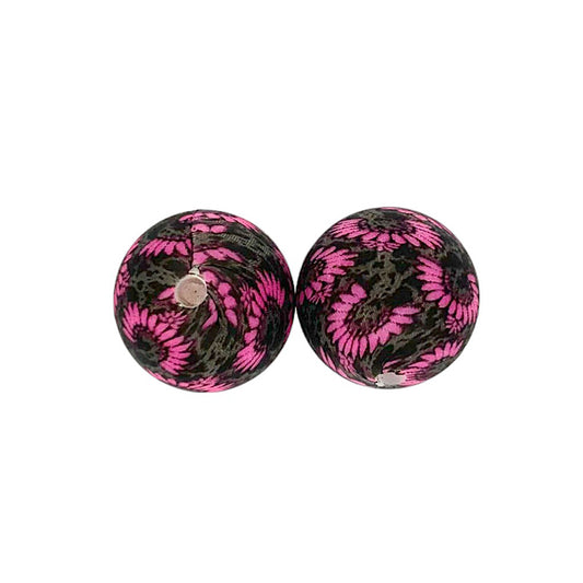 15mm Printed Silicone Beads Daisy Polka Dot Patterns 50pcs 2