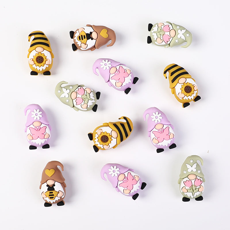 Silicone 3D Focal Beads Spring Dwarf Holding Bee Heart 20pcs 3
