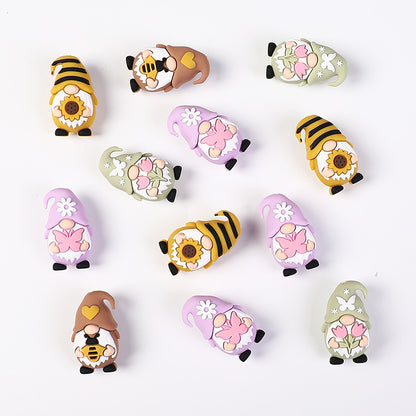 Silicone 3D Focal Beads Spring Dwarf Holding Bee Heart 20pcs 3
