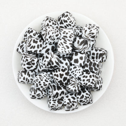 13.5mm Square Leopard Print Silicone Beads 50pcs 6