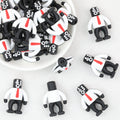 3D Suit Robot Silicone Focal Beads Black White 20pcs