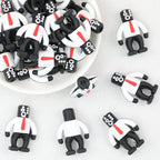 3D Suit Robot Silicone Focal Beads Black White 20pcs