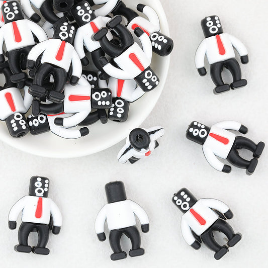3D Suit Robot Silicone Focal Beads Black White 20pcs