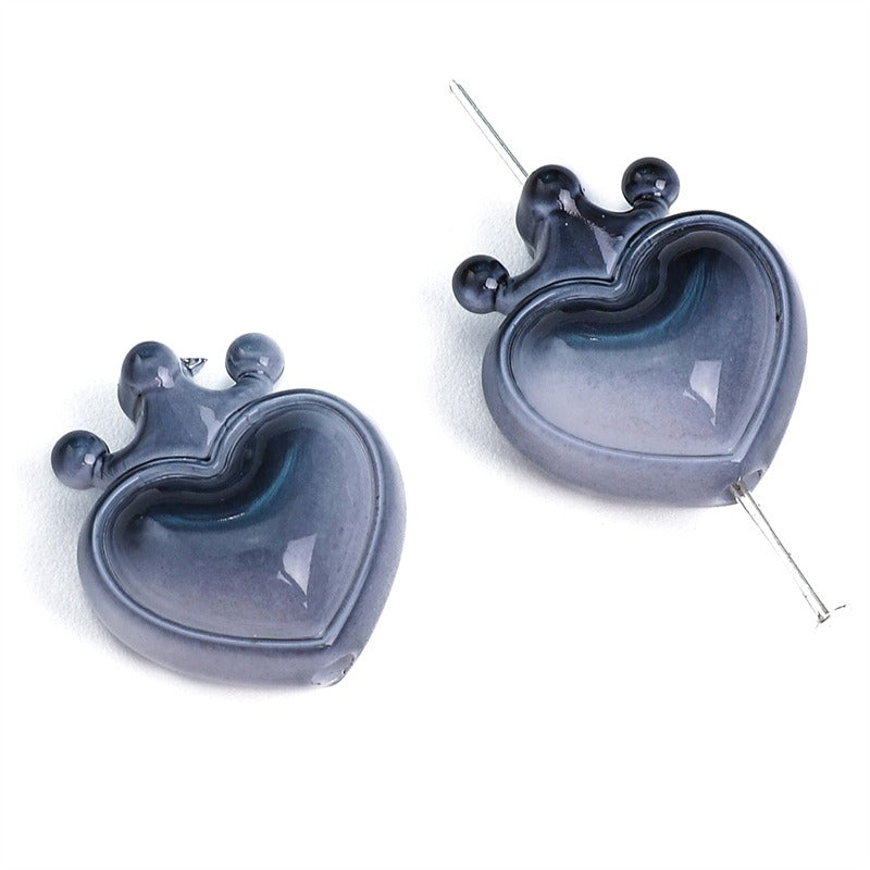 Heart Crown Acrylic Beads 17x19mm Glossy Pastel and Black 8pcs 10