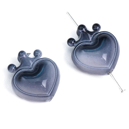 Heart Crown Acrylic Beads 17x19mm Glossy Pastel and Black 8pcs 10