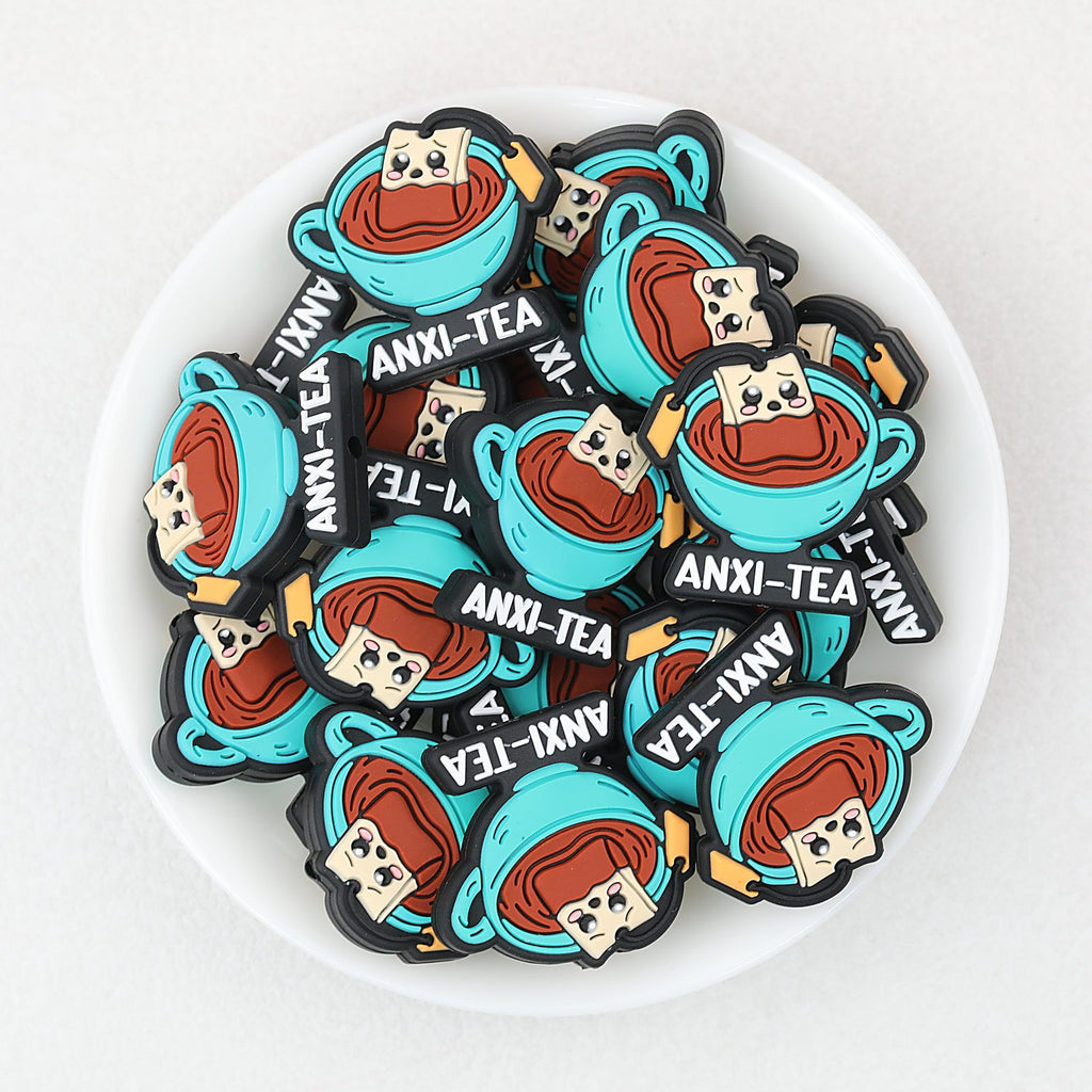 Blue Anxi Tea Silicone Focal Beads Teacup Design 20pcs