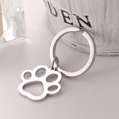 Stainless Steel Hollow Paw Dog Keychain Silver Tone 5