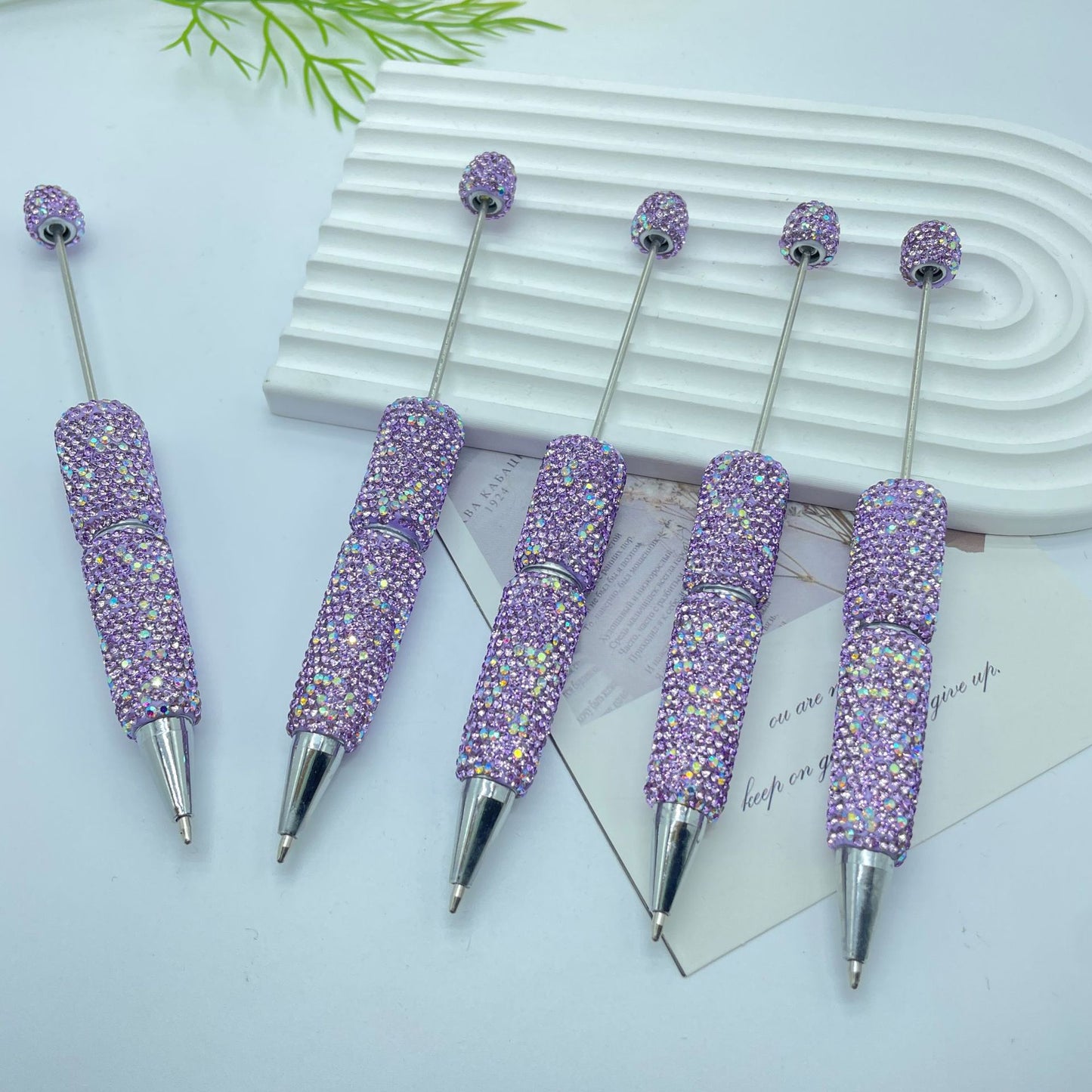 Beadable Pen Full Rhinestone Shimmering Lotus Purple Ballpoint 10