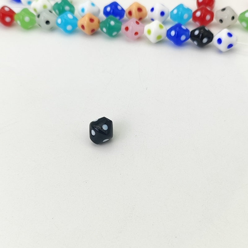 Lampwork Glass Beads Rhombus 12mm Jelly Color Polka Dot 8pcs 14