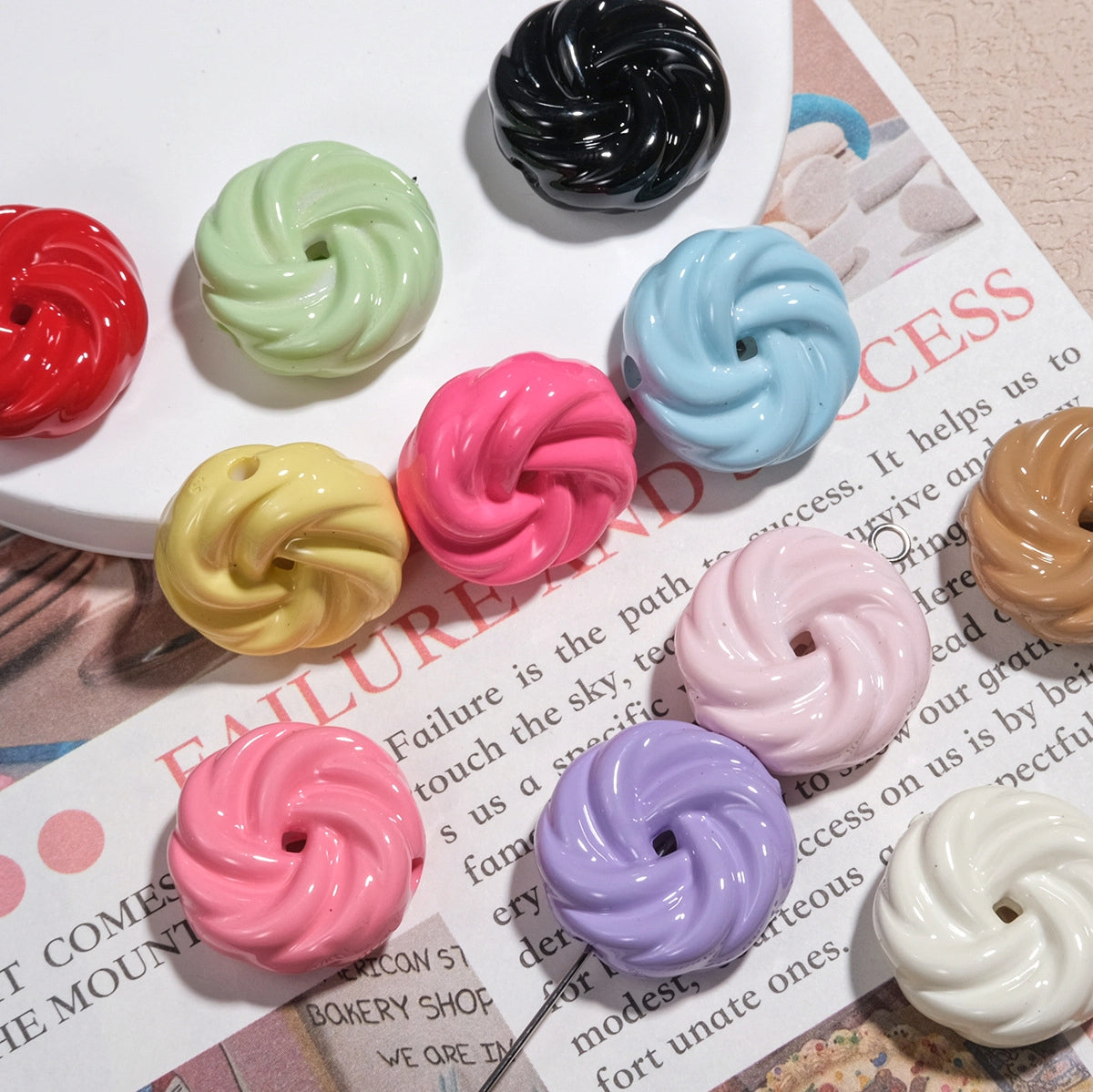 Painted Cookie Acrylic Beads 20x17x9mm Solid Color Glossy Swirl 30pcs