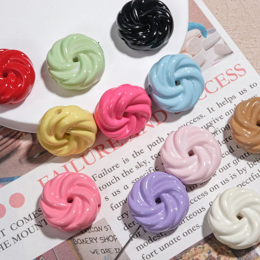 Painted Cookie Acrylic Beads 20x17x9mm Solid Color Glossy Swirl 30pcs