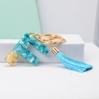 Blue Resin Tassel Monogram Keychain with Gold Flake Accent 8