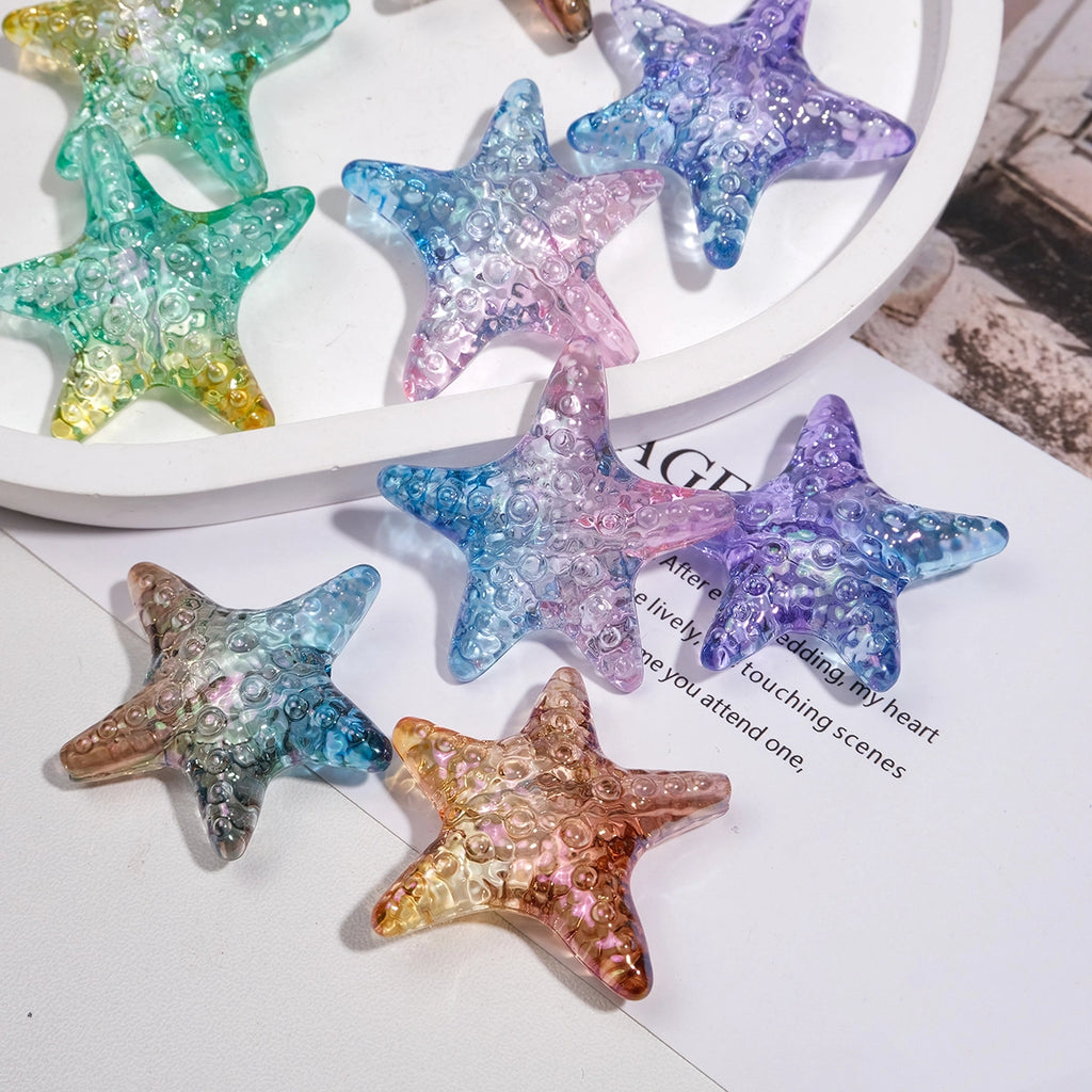 Transparent Gradient Starfish Acrylic Beads 35mm Colorful Textured 10pcs 3