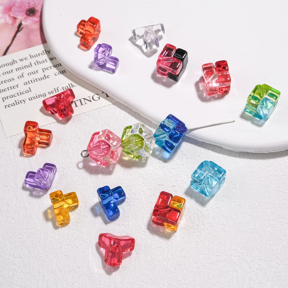 Transparent Square Acrylic Beads 9mm Tetras Colorful 30pcs 4
