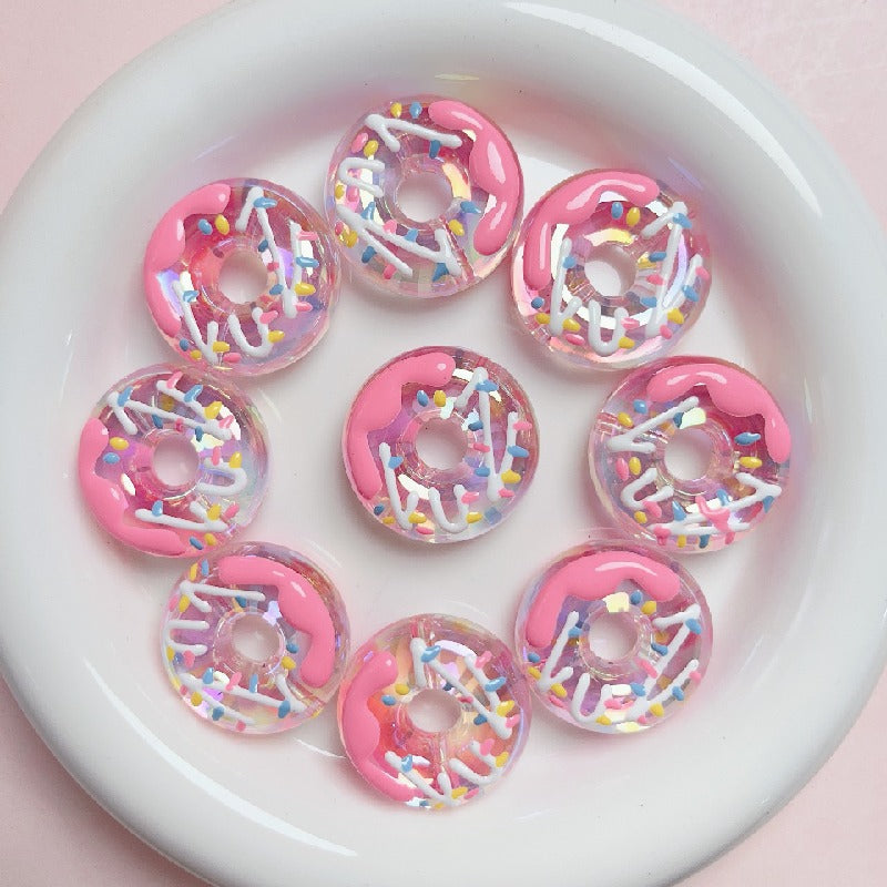 Hand Painted Donut Acrylic Beads 27x30mm Colorful Icing 5pcs 5