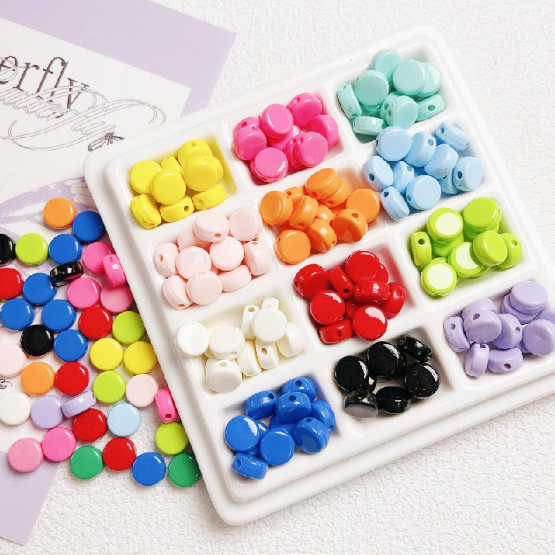 Flat Acrylic Beads 8mm Glossy Colorful Mixed 50pcs