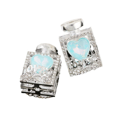 Fancy Alloy Perfume Bottle Charm Beads with Heart and Rhinestones 2pcs 5