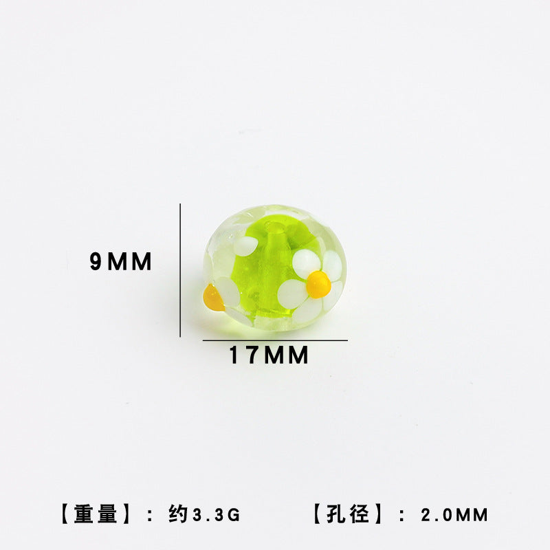 Colorful Floral Round Transparent Glass Spacer Beads 17mm 10pcs 7