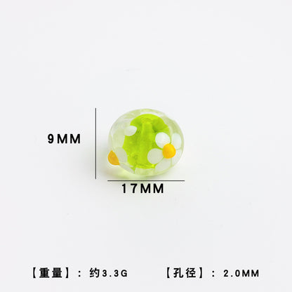Colorful Floral Round Transparent Glass Spacer Beads 17mm 10pcs 7