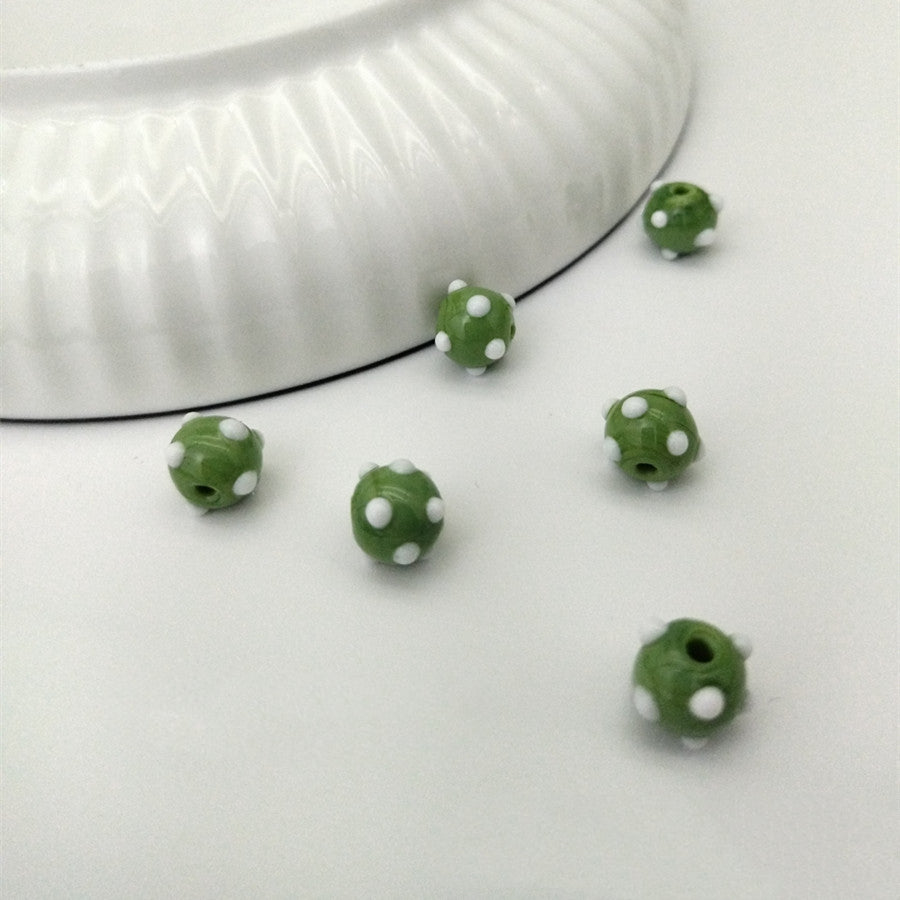Lampwork Glass Beads Sea Urchin 11mm Handmade Polka Dotted 14pcs 2