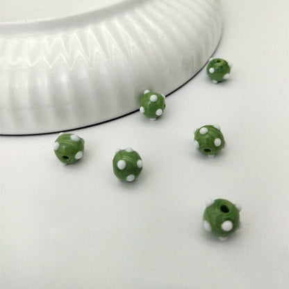 Lampwork Glass Beads Sea Urchin 11mm Handmade Polka Dotted 14pcs 2