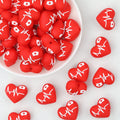 3D Red Heart Shape Silicone Focal Beads with ECG Design 20pcs