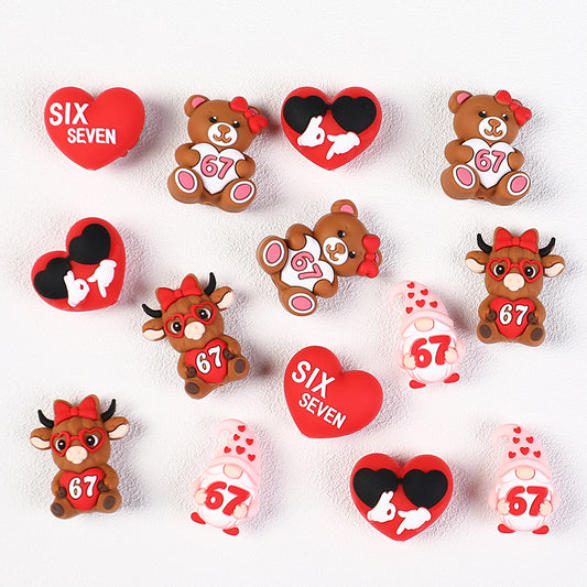 Silicone 3D Focal Beads Six Seven Red Highland Cattle Love 20Pcs