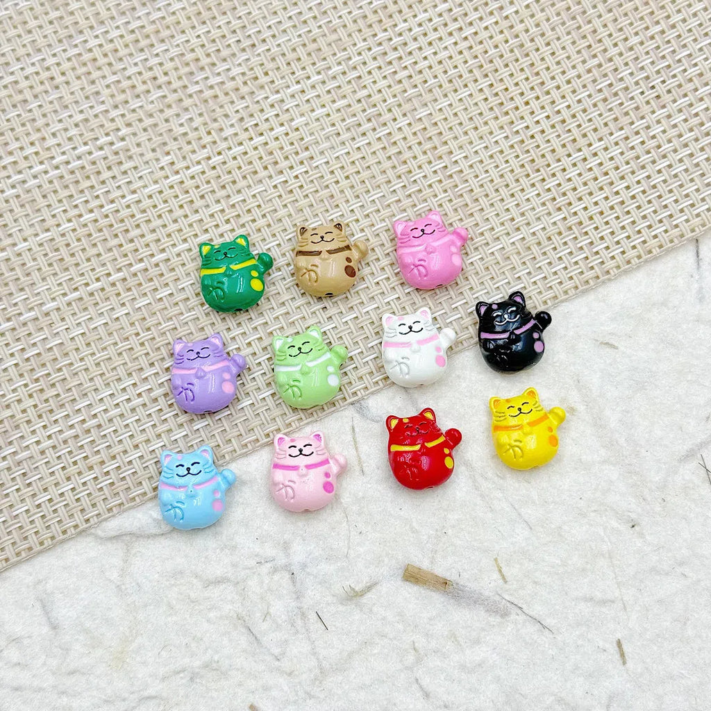 Fortune Cat Metal Beads 13mm Painted Glossy Lucky Colors 17