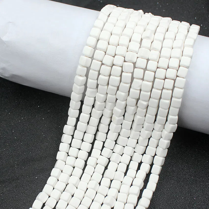 Cube Clay Beads 6mm Solid Color Polymer Matte Finish 10strands 4