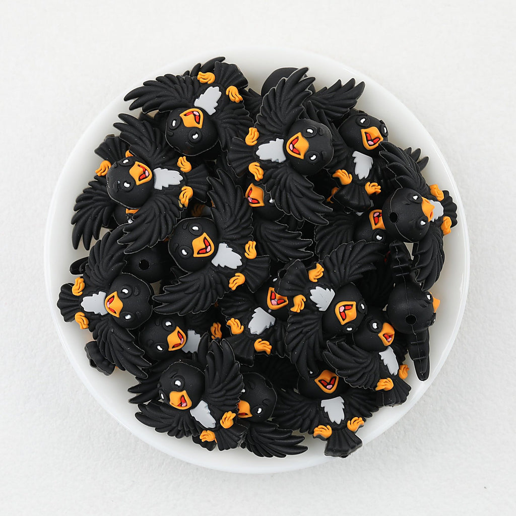 Black 3D Flying Bird Silicone Focal Beads 20pcs