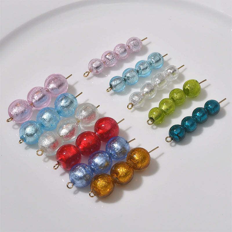 Lampwork Glass Beads Round Wrinkle Silver Foil Filled 8mm 12mm 5pcs