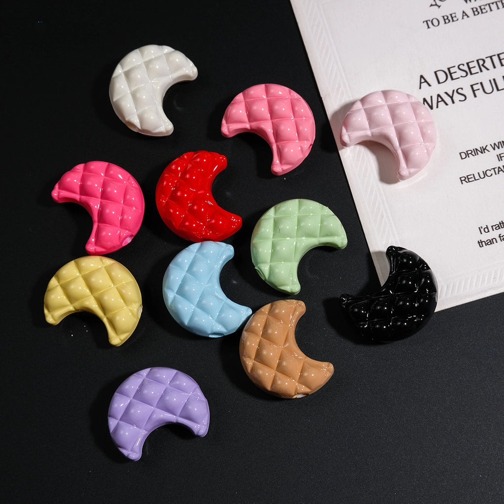 Painted Waffle Moon Acrylic Beads 20mm Glossy Colorful 30pcs