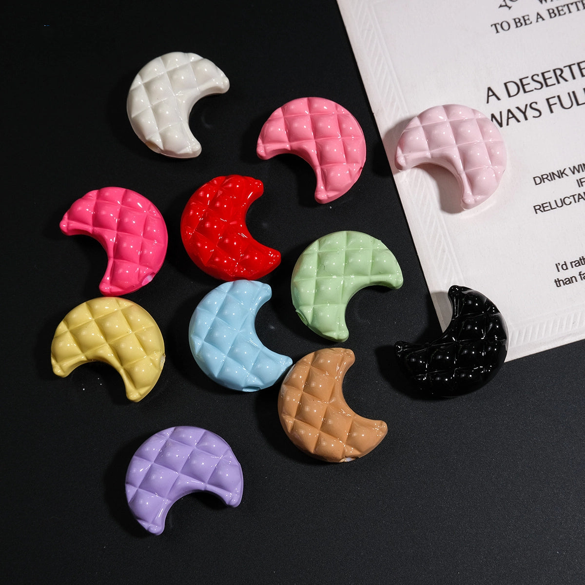 Painted Waffle Moon Acrylic Beads 20mm Glossy Colorful 30pcs