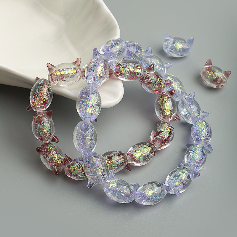 Cat Shaped 15mm Glass Beads Sparkling Reflective Surface 10pcs 3