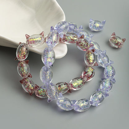 Cat Shaped 15mm Glass Beads Sparkling Reflective Surface 10pcs 3