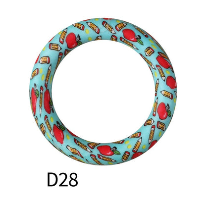 65mm Printed Silicone Beads Round Rings Floral Animal Spots Prints 34