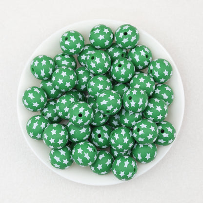 Star Pattern 15mm Printed Silicone Beads 50pcs 3