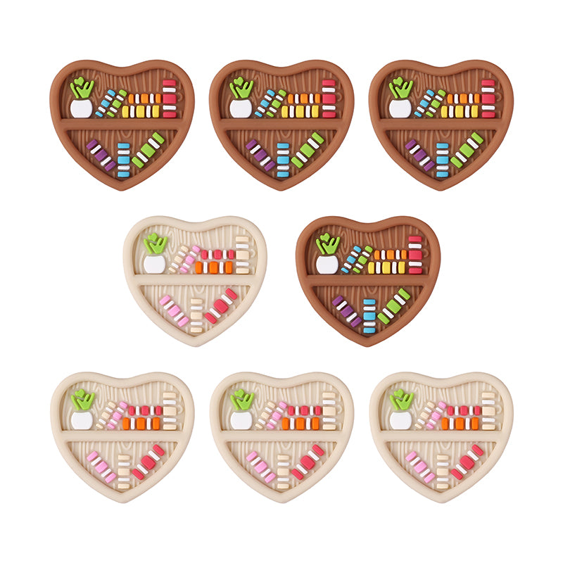 Silicone Focal Beads Heart Shaped Double Sided Bookshelf 20pcs 10