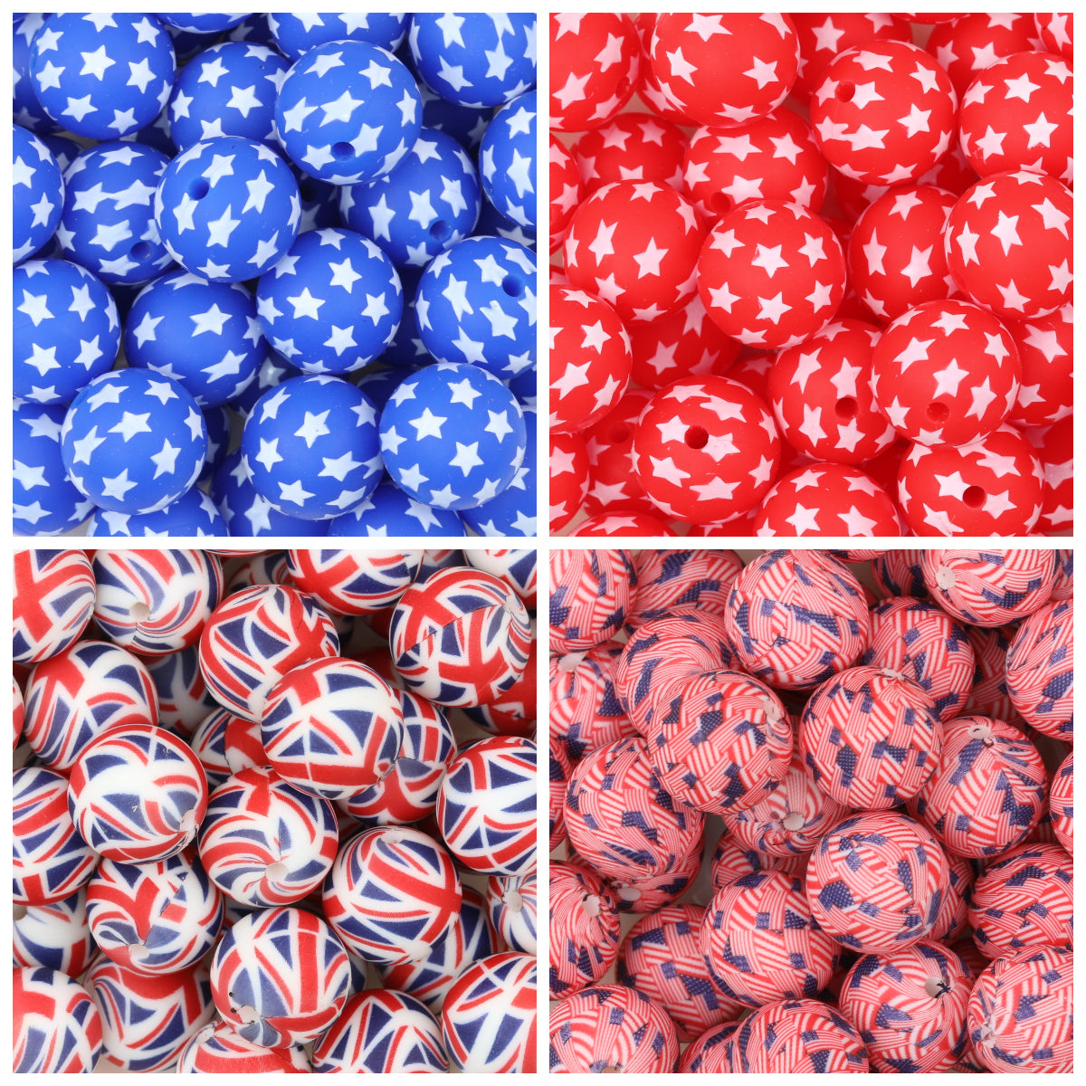 15mm US Themed Printed Silicone Round Beads 50pcs