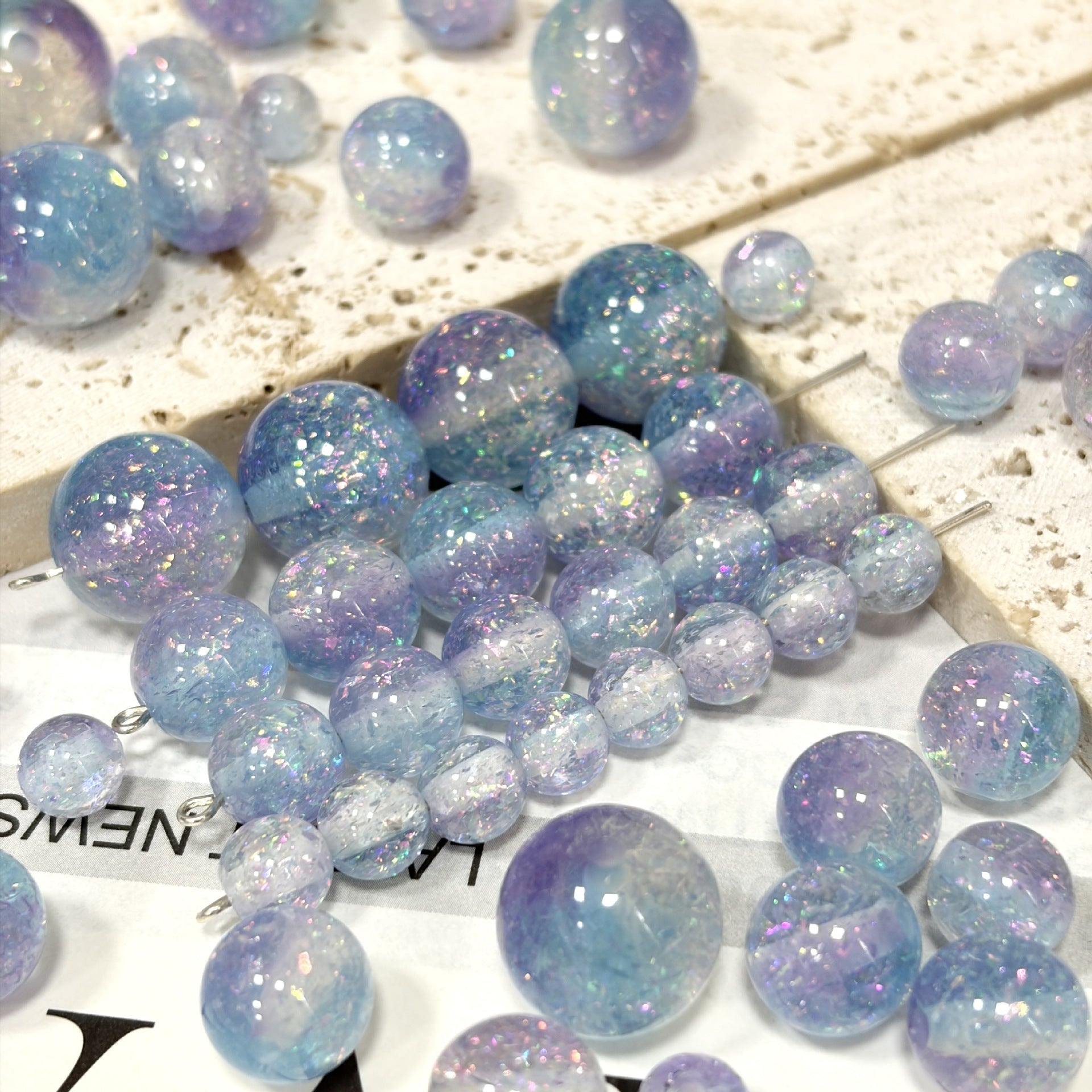 Dual Tone 8mm Round Resin Opal Beads Sparkling Glitter Finish 50pcs 6