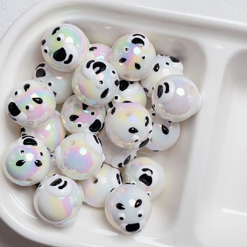 Hand Painted Bear Round Acrylic Beads 16mm Pastel Colors 10pcs 7