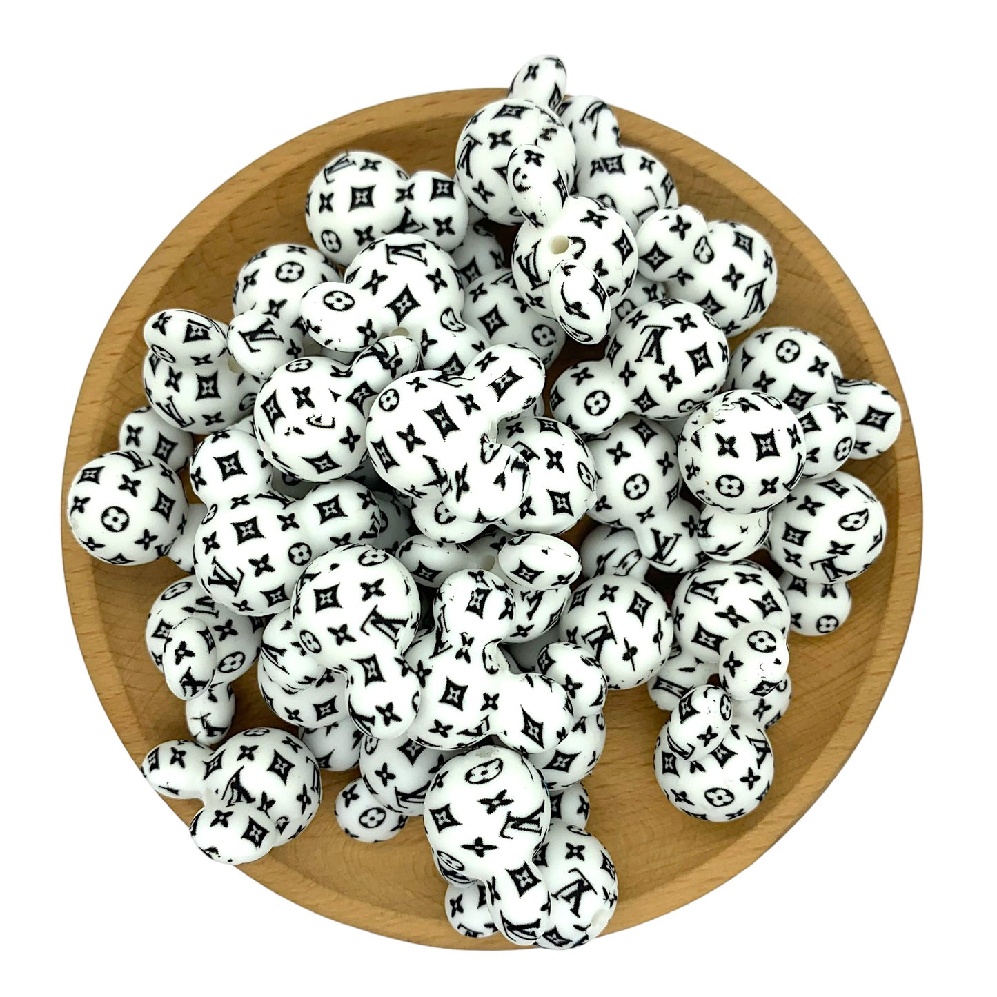Silicone Focal Beads Mickey Head LV Pattern Printed 20pcs 6