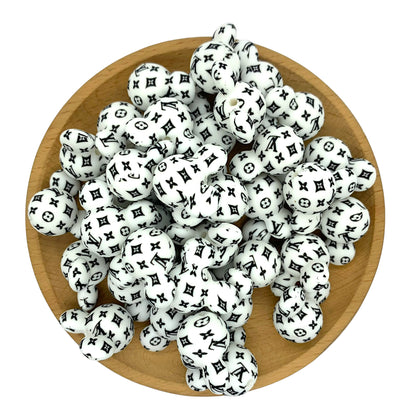 Silicone Focal Beads Mickey Head LV Pattern Printed 20pcs 6