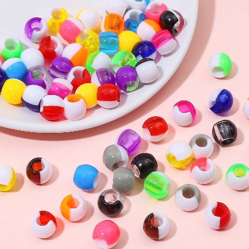 Large Hole Acrylic Beads 12mm Two-Tone Mixed Colors 60pcs