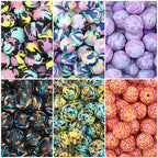 15mm Round Colorful Printed Silicone Beads 50pcs
