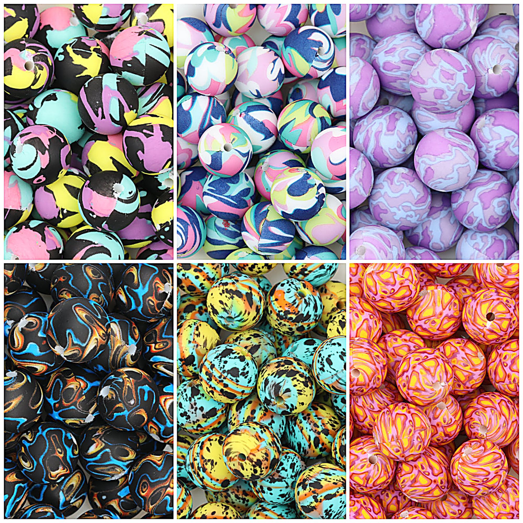 15mm Round Colorful Printed Silicone Beads 50pcs