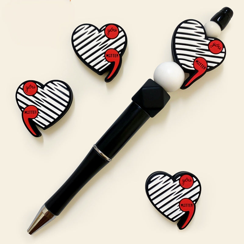 Silicone Focal Beads Heart with Red Comma Image 20pcs